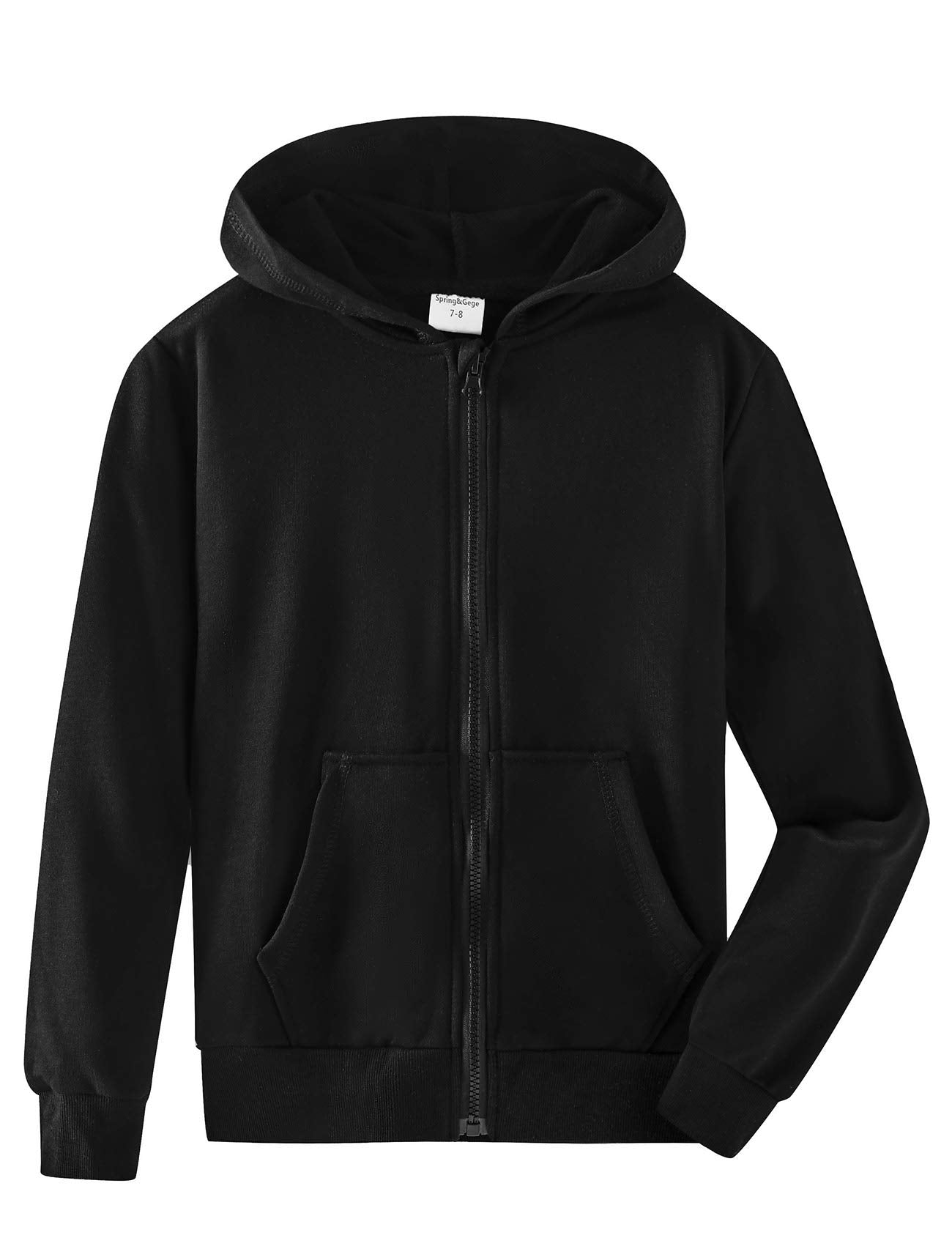 Spring&Gege Youth Solid Classic Hoodies Soft Hooded Full Zip Sweatshirts for Children (3-14 Years)